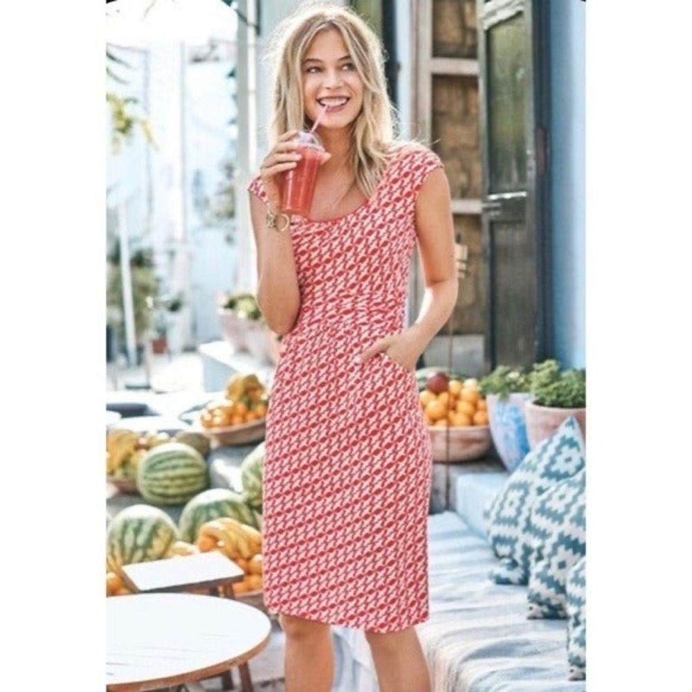 432 -  Boden NWOT Size 4 Red & White Cotton & Modal Midi Dress w/ Pockets